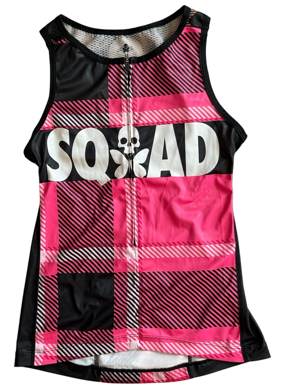 BETTY DESIGN SQUAD WOMEN RACERBAC SLEEVELESS RUN CYCLE TANK PINK BLACK PLAID MED
